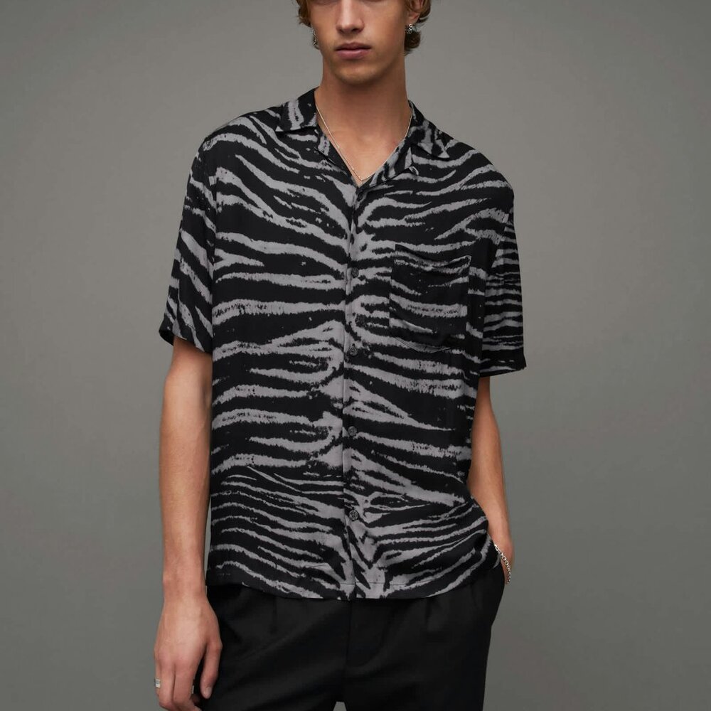 [SOLD!] All Saints Cubs Tiger Print Relaxed Fit Shirt in Jet Black